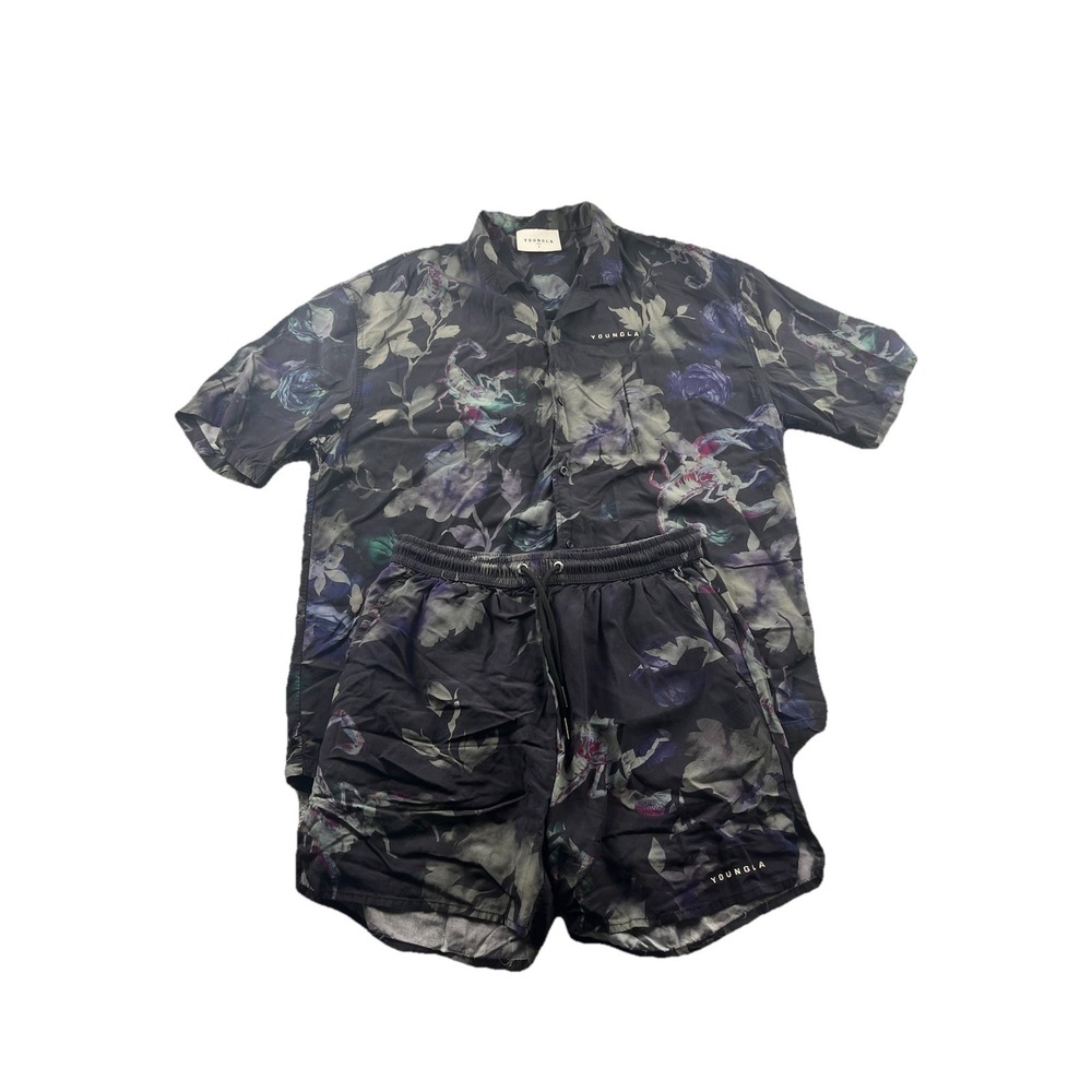 YoungLA‎ Miami Sunset Loungewear Set Large Shirt Medium Shorts Viscose Floral